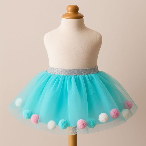 Wonder Nation Baby Girl Tutu Skirt Blue Silver Pom Pom 12M Birthday - Picture 1 of 7